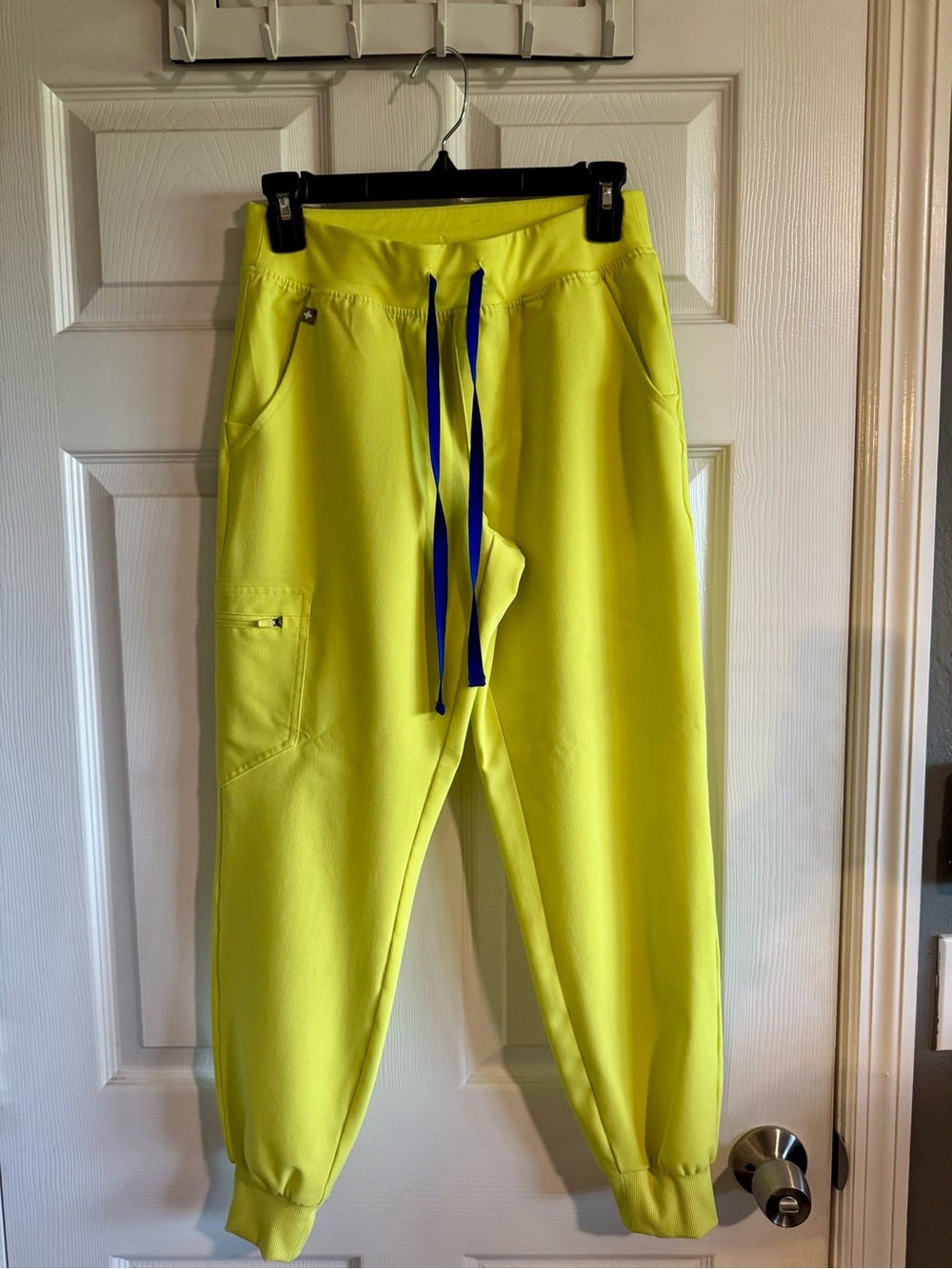Figs Zamora Jogger Neon Yellow Scrubs with Blue Drawstring